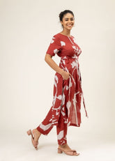 A Model Wearing Multicolor Upcycled Cotton Sue Printed Set, curated by Only Ethikal